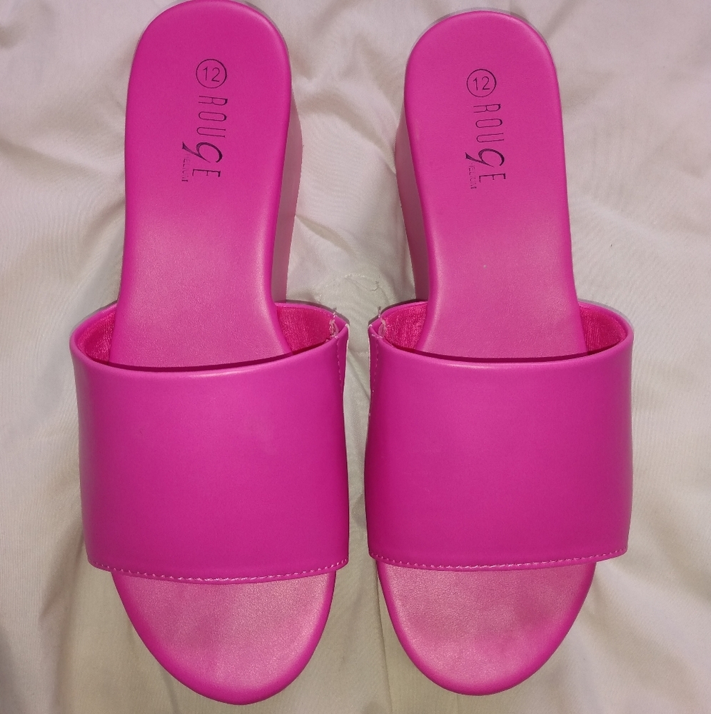 Single Band Platform Wedge Slide Sandals - Picture 3 of 5